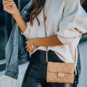 IMPULSE QUILTED FAUX LEATHER CROSSBODY CLUTCH-NUDE